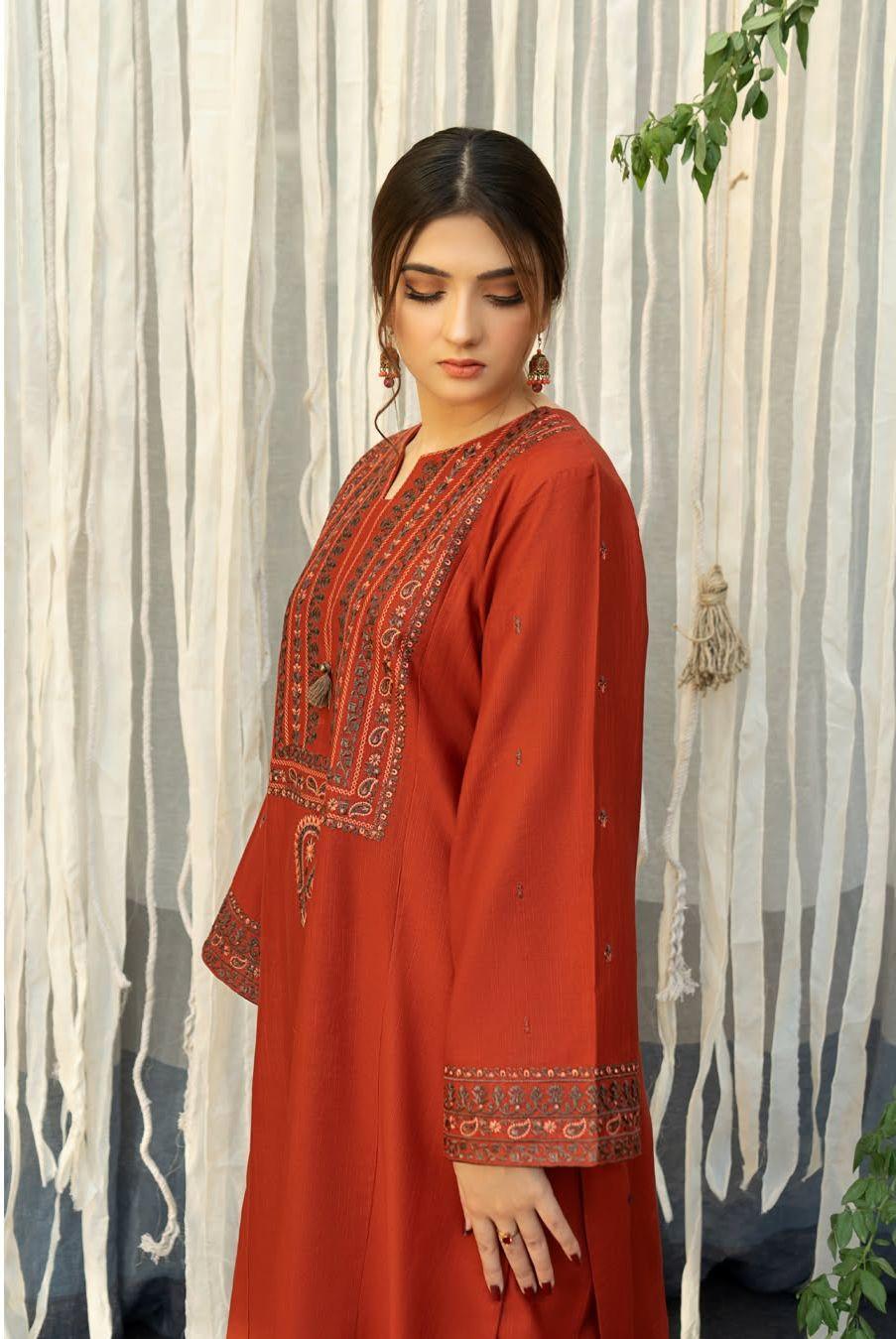 2 Pcs Women's Unstitched Embroidered Suit