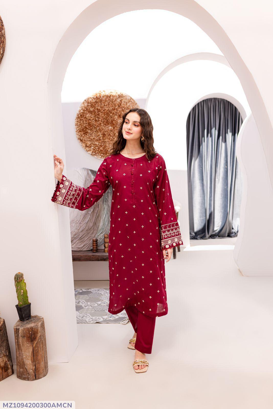 2 Pcs Women's Unstitched Embroidered Suit