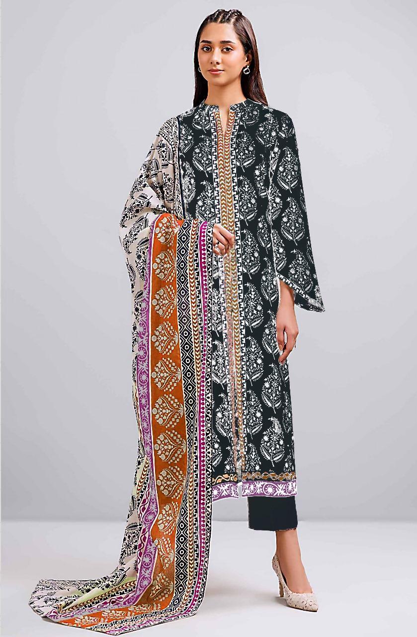 3 Pcs Women's Unstitched Printed Suit